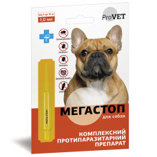 Мега Стоп ProVET 4-10 кг (1 пип/1мл) для собак, инсектоакарицид,антигельминтик