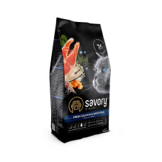 Корм Savory Adult Cat Gourmand Fresh Salmon&White Fish для взрослых длинношерстных кошек, со свежим лососем и белой рыбой, 400г