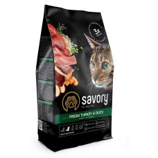 Корм Savory Adult Cat Gourmand Fresh Turkey&Duck на основе свежего мяса индейки и утки для взрослых кошек, требовательных к вкусу пищи, 400г