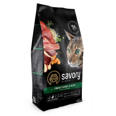 Корм Savory Adult Cat Gourmand Fresh Turkey&Duck на основе свежего мяса индейки и утки для взрослых кошек, требовательных к вкусу пищи, 2кг