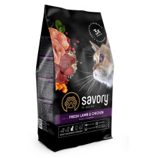 Корм Savory Adult Cat Steril Fresh Lamb&Chicken на основе свежего мяса ягненка и куриного мяса для взрослых стерилизованных кошек, 400г