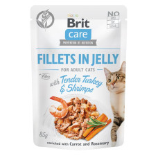 Вологий корм для кішок Brit Care Cat pouch, ніжна індичка з креветками в желе 85г