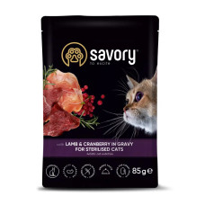 Пауч Savory для стерилизованных кошек, ягненок с клюквой в соусе, 85 г