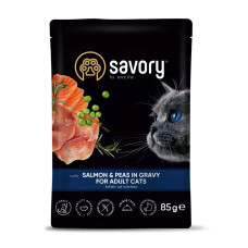 Пауч Savory для дорослих котів, лосось з горошком у соусі, 85 г