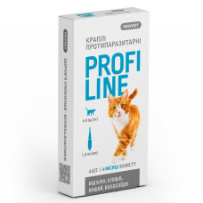 Капли PROVET Profiline для кошек 4-8 кг инсектоакарицид (против блох, вшей, волосоидов и иксодовых клещей), 4 пипетки по по 1,0 мл