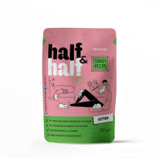 Корм влажный Half&Half для котят, кусочки с индейкой в ​​желе в форме пауча, 100 г