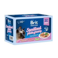 Корм влажный Brit Premium Delicate Fillets in Gravy Family Plate Sterilised для стерилизованных кошек Семейная тарелка в соусе 12 шт x 85 г