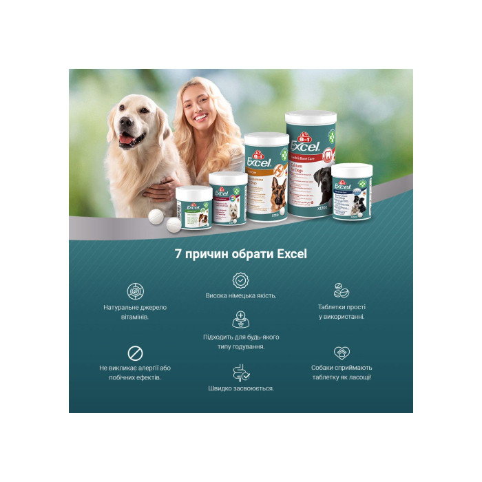 8in1 Excel Brewers Yeast - пивные дрожжи с чесноком для собак и котов, 140 таб.