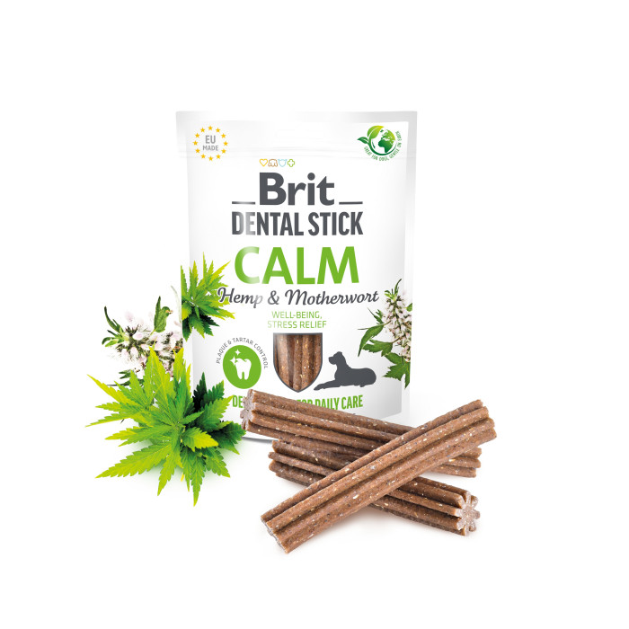 Ласощі для собак Brit Dental Stick Calm заспокійливі, конопля та пустирник, 7 шт, 251 г