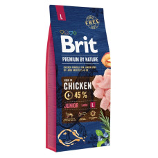 Корм Brit Premium by Nature JUNIOR L для щенков и молодых собак крупных пород (от 25 до 45 кг), с курицей, 12кг