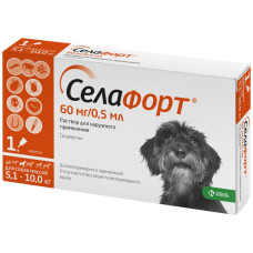 Капли KRKA Селафорт от блох, клещей и гельминтов для собак весом 5.1-10 кг, 1 пип.