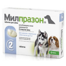 Таблетки КРКА Милпразон от глистов для собак весом менее 5 кг, 2.5 мг/25 мг, 2 табл.