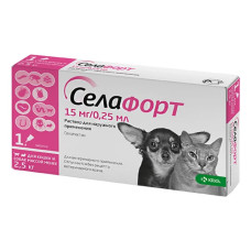 Капли KRKA Селафорт от блох, клещей и гельминтов для кошек и собак весом до 2.5 кг, 1 пипетка 
