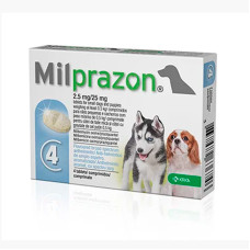Таблетки КРКА Милпразон от глистов для собак весом менее 5 кг, 2.5 мг/25 мг, 4 табл.