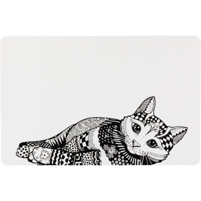 Коврик Zentangle под миски для котов нескользящий, 44х28см, белый/черный
