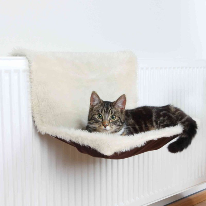 Лежак на батарею для кошки длинный мех 45x26x31см, коричнево-беж