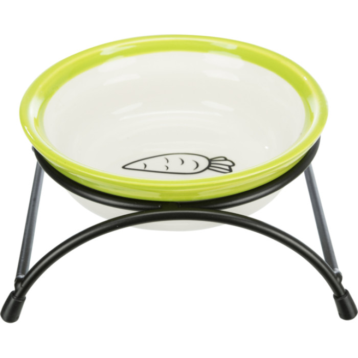 Миска с на подставке (керамика/металл), 0.3л/13см, белый/зеленый