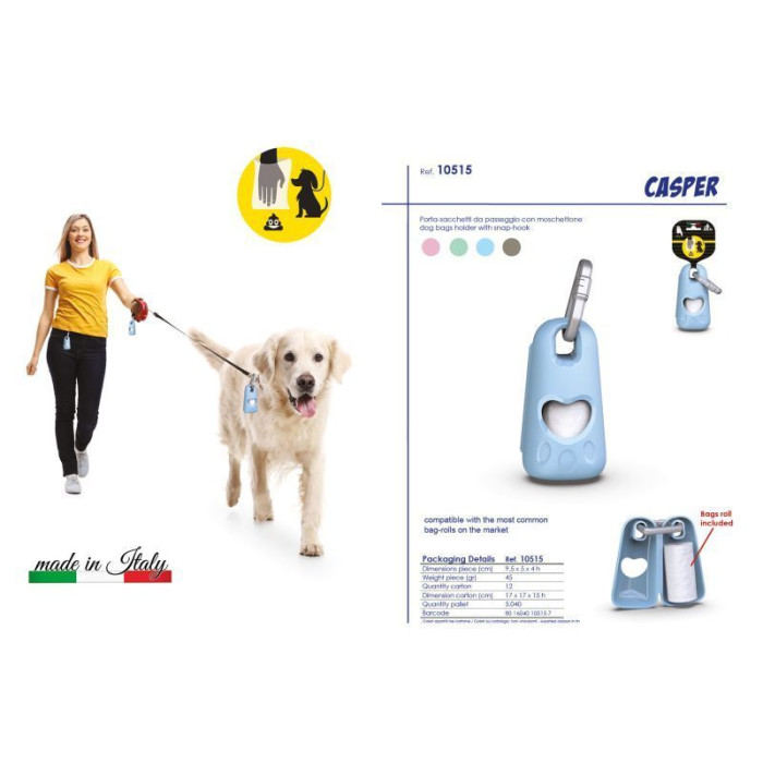 Держатель пакетов для сбора отходов Casper Georplast, 9,5х5х4 + 1 рулон пакетов