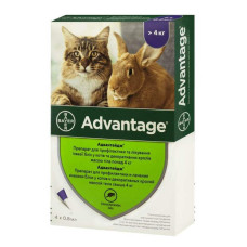 Bayer Advantage (Адвантейдж) 80 капли от блох для котов и декоративных кроликов весом 4-8 кг (0,8мл), 1 пипетка