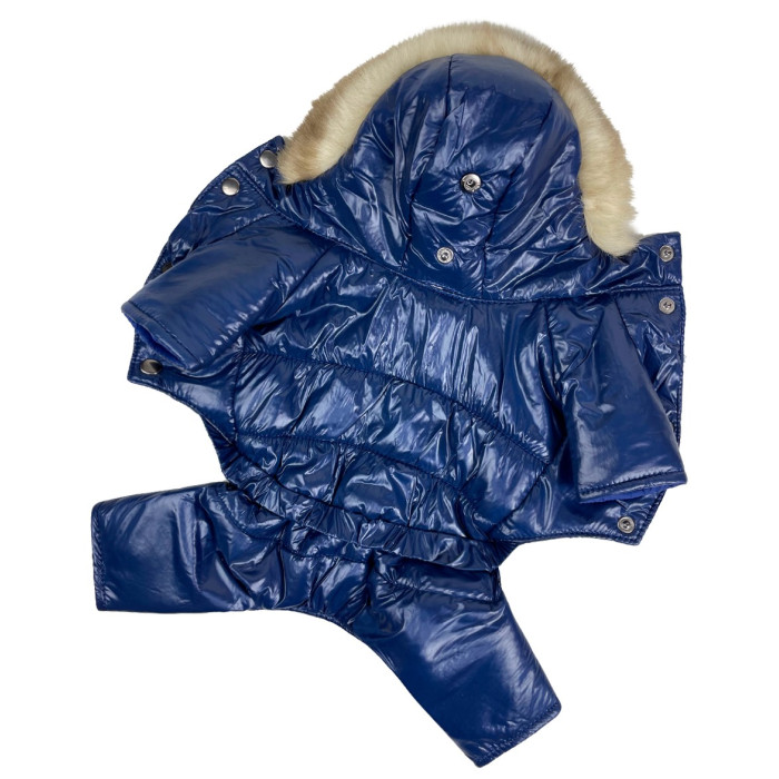 Зимний комбинезон лакированный монклер синий A-73