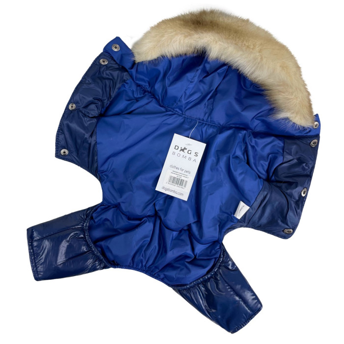 Зимний комбинезон лакированный монклер синий A-73