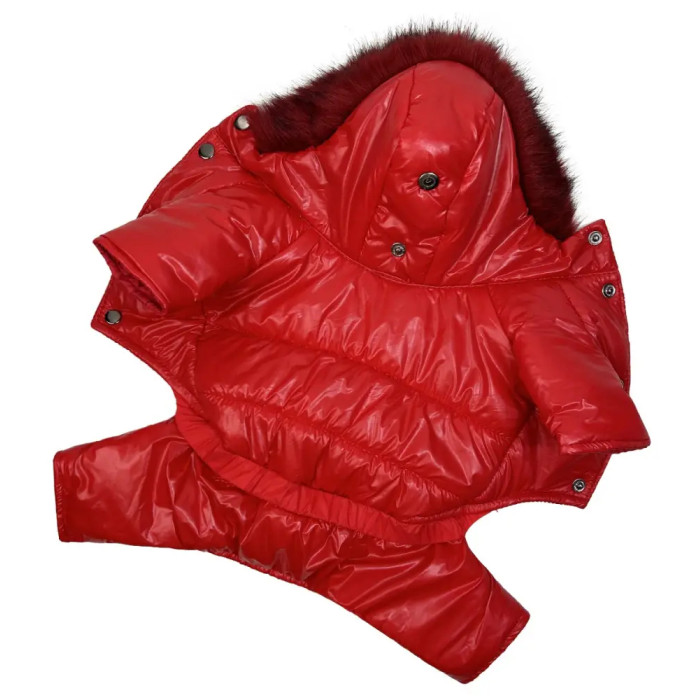 Зимний лакированный комбинезон красный A-77