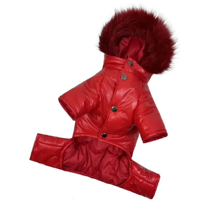Зимний лакированный комбинезон красный A-77