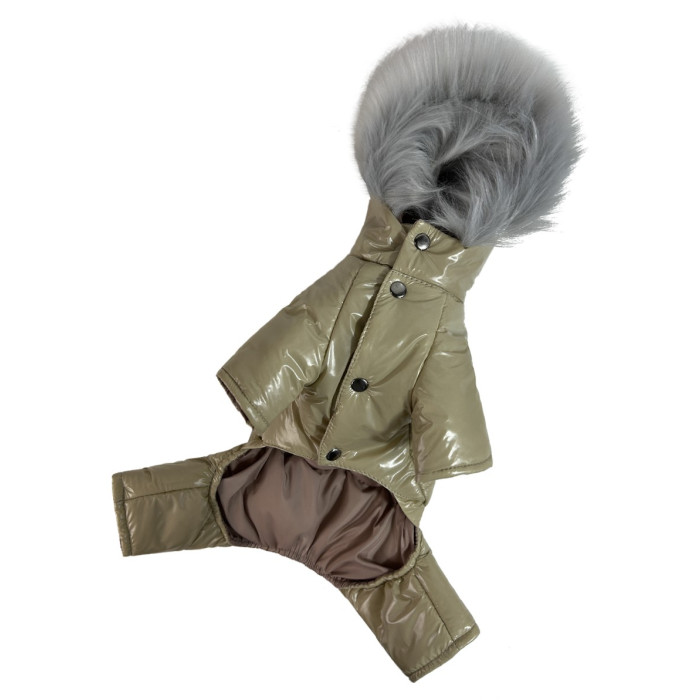 Зимний лакированный комбинезон беж A-83