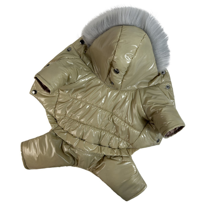 Зимний лакированный комбинезон беж A-83