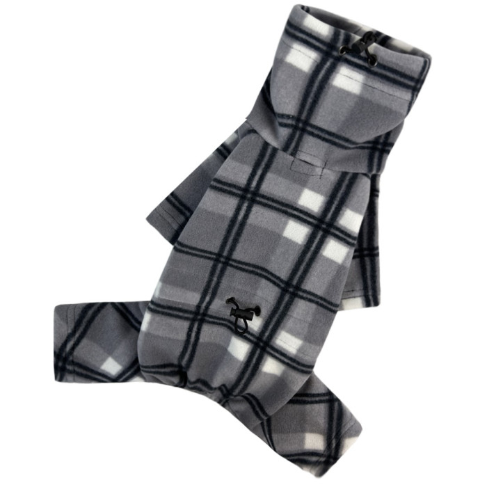 Костюм для собак флис клетчатый серый D-206