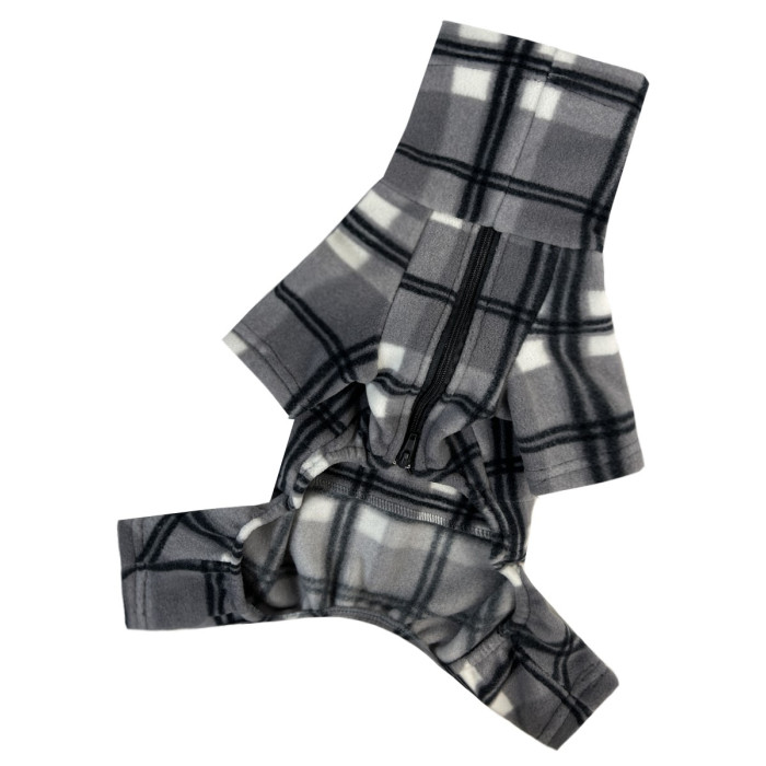 Костюм для собак флис клетчатый серый D-206