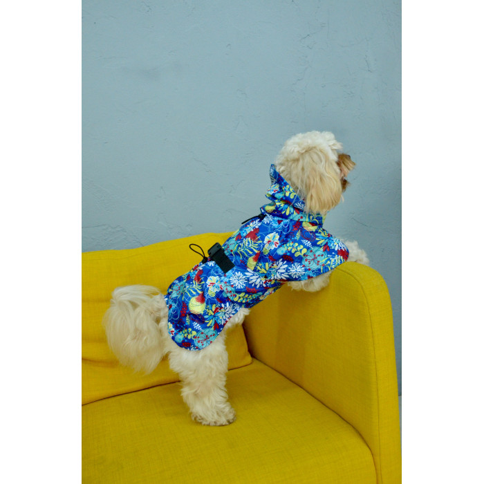 Плащ дождевик для собак, цветочки синий M-118
