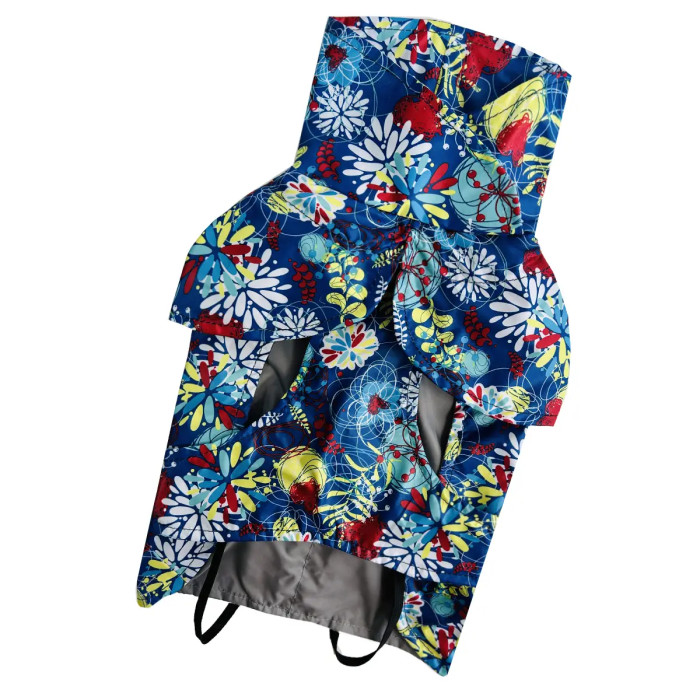 Плащ дождевик для собак, цветочки синий M-118