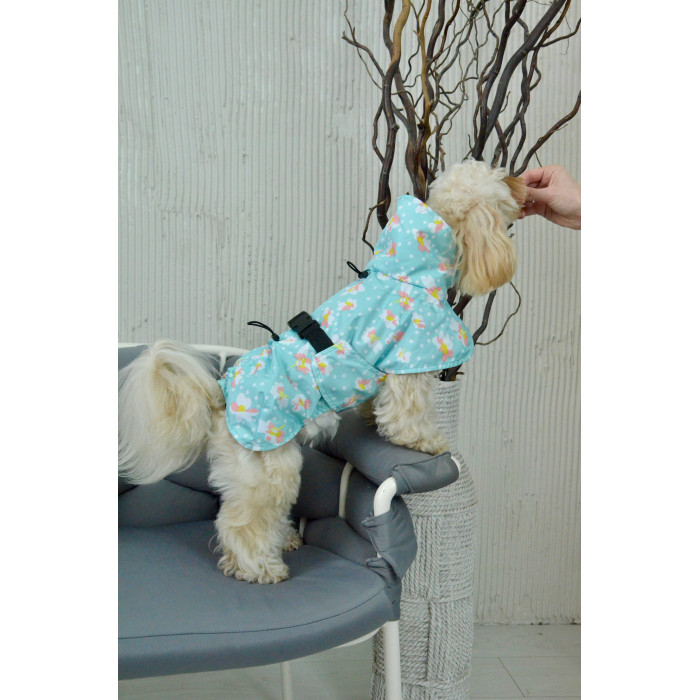 Дощовик плащ для собак, квіточки м'ятний M-119