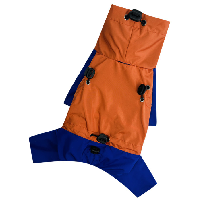 Дождевик для собак с фиксаторами оранжево-синий M-124