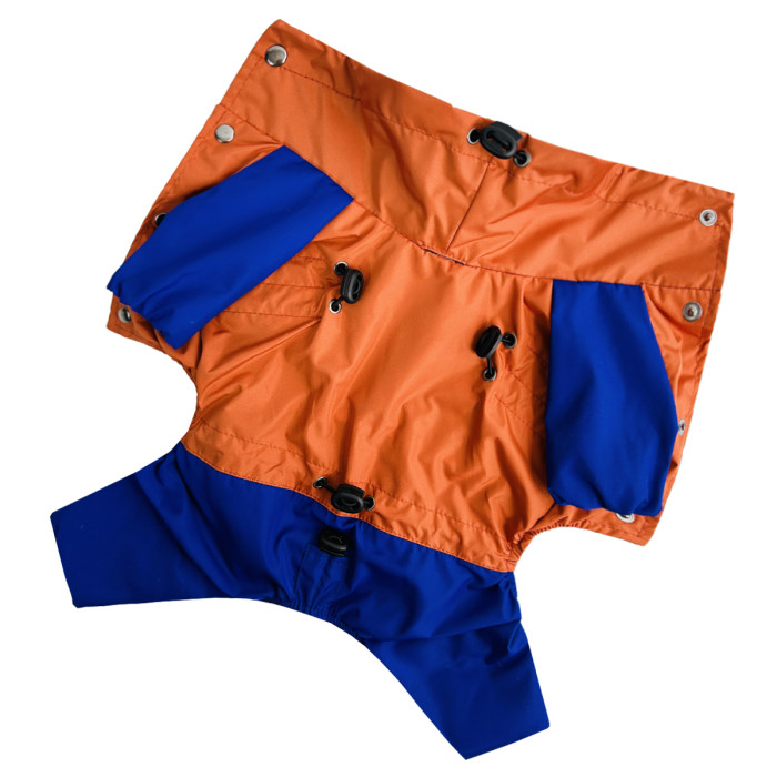 Дождевик для собак с фиксаторами оранжево-синий M-124