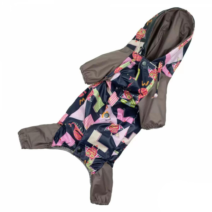 Дождевик для собак для девочек из плащевки, принт "сова" №6