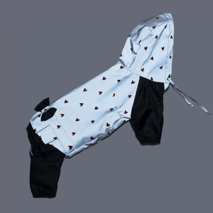 Дощовик для собак для дівчат зі світловідбиваючої тканини в сердечки №7