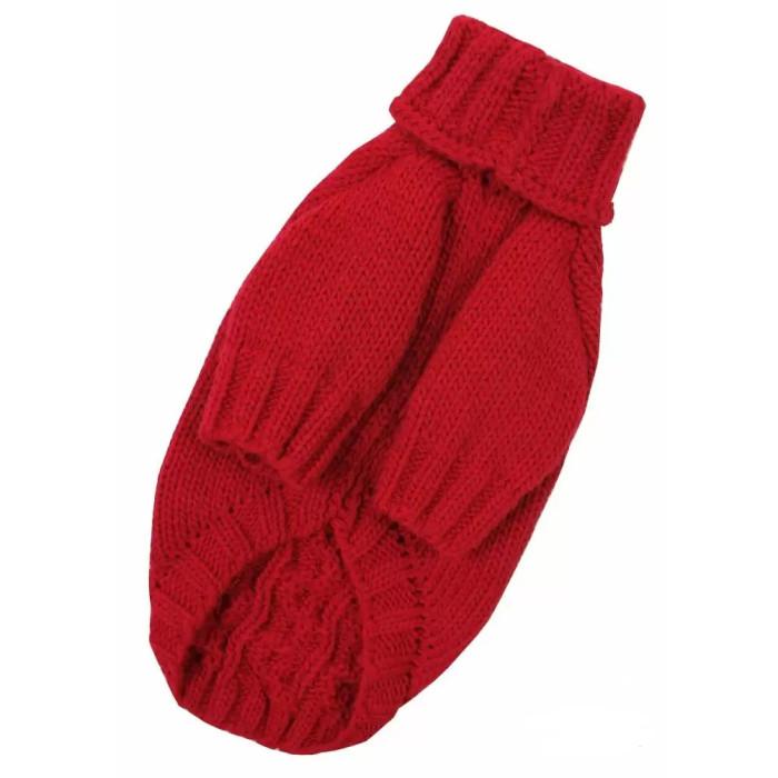 Свитер вязаный Косичка красный Y-236