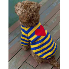 Вязаный свитер полосатый сине-желтый с сердцем Y-275