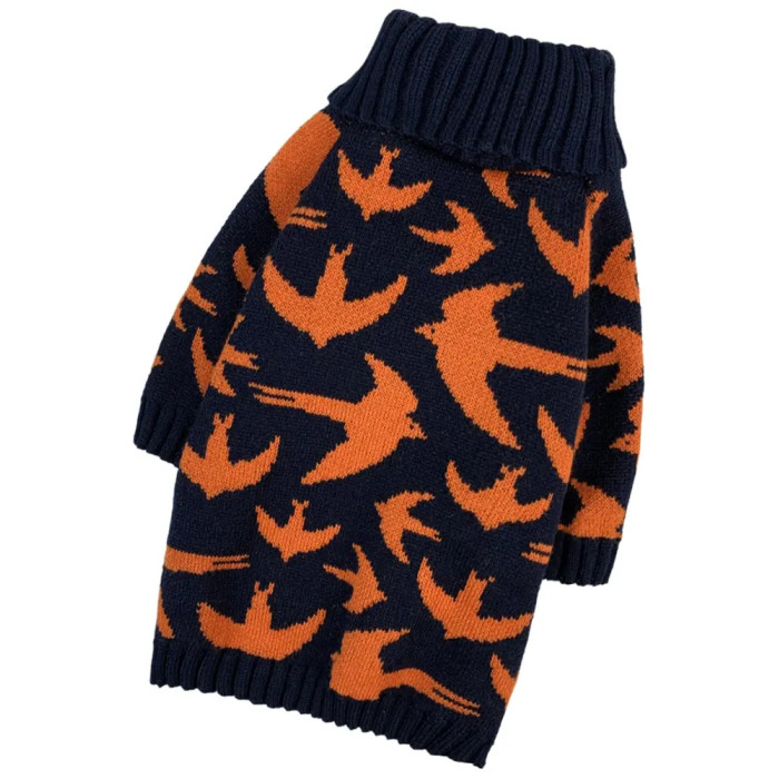 Свитер вязаный Птицы синий Y-331