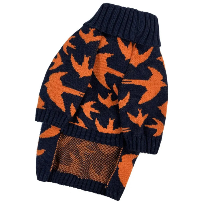 Свитер вязаный Птицы синий Y-331