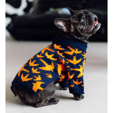 Свитер вязаный Птицы синий Y-331