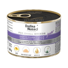 Корм консервированный Dolina Noteci Premium для щенков, юниоров собак маленьких пород с печенью кролика и языком оленя, 185 г