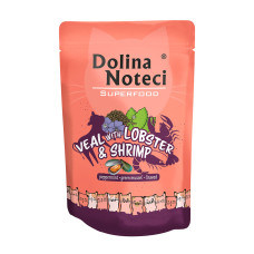 Пауч Dolina Noteci Superfood для кошек с телятиной, лобстером и креветкой, 85г