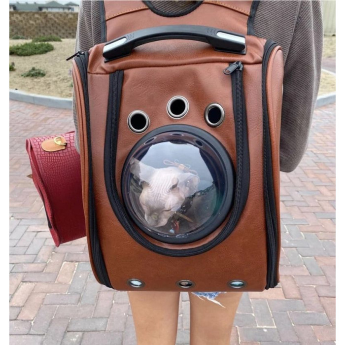 Переносной рюкзак на колесиках для домашних питомцев 33х44х27, коричневый